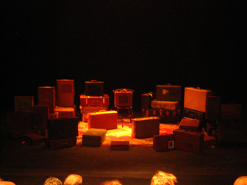 As he surrounds himself with all the gathered minutiae that defines him, Kitson's personal archive may be messy on every level; irrationally romantic attachment to his old house, and inside most of the suitcases were little dioramas of rooms in the building, which lit up and became visible at various points, angus mcdiarmid, on Flickr.